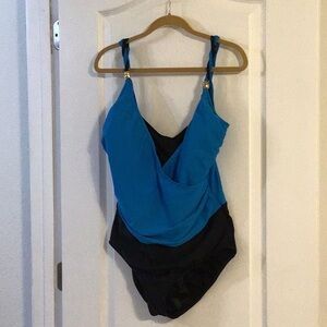 Carol Wior Blue and Black Swimsuit with Gold Accents